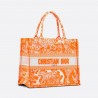 Dior Small Book Tote Bag In Orange Transparent Toile De Jouy Canvas