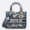 Dior Medium Lady D-Lite Bag In Blue Dior Palms Embroidery 608