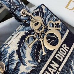 Dior Medium Lady D-Lite Bag In Blue Dior Palms Embroidery 608