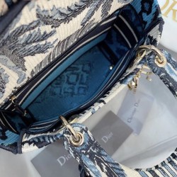 Dior Medium Lady D-Lite Bag In Blue Dior Palms Embroidery 608