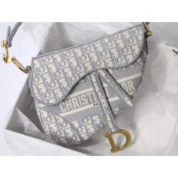 Dior Saddle Bag In Gray Dior Oblique Embroidery 687