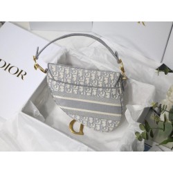 Dior Saddle Bag In Gray Dior Oblique Embroidery 687