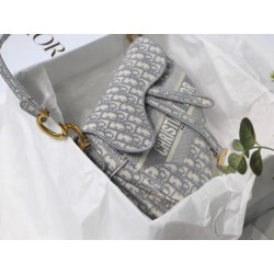 Dior Saddle Bag In Gray Dior Oblique Embroidery 687