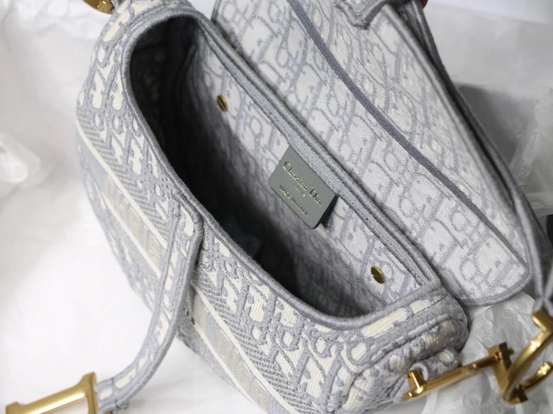 Dior Saddle Bag In Gray Dior Oblique Embroidery 687