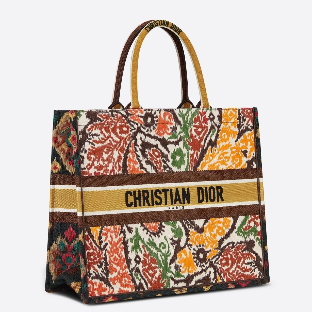 Dior Book Tote Bag In Yellow Multicolor Dior Paisley Embroidery 256