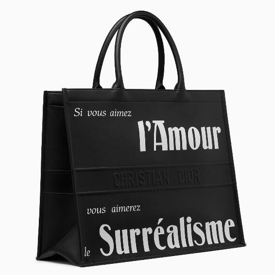 Dior Book Tote Bag In Black Surrealism Printed Calfskin 741