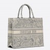 Dior Large Book Tote In Gray Toile de Jouy Reverse Embroidery 346