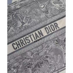 Dior Large Book Tote In Gray Toile de Jouy Reverse Embroidery 346