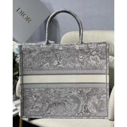 Dior Large Book Tote In Gray Toile de Jouy Reverse Embroidery 346