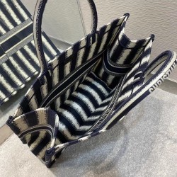 Dior Book Tote Bag In Blue Stripes Embroidery 371