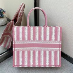 Dior Book Tote Bag In Pink D-Stripes Embroidery 407