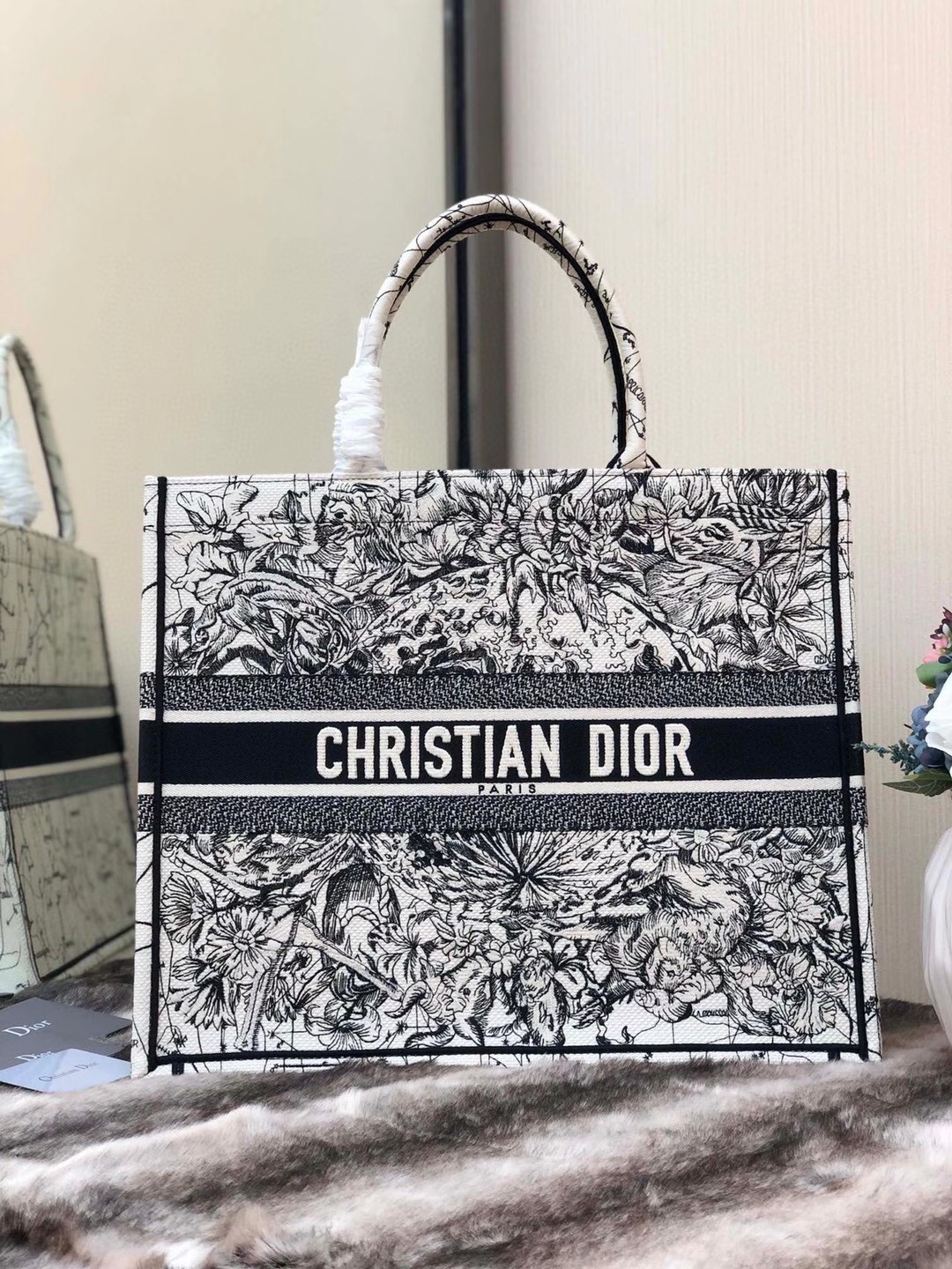 Dior Book Tote Bag In Latte Zodiac Embroidery 440