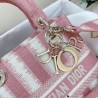 Dior Medium Lady D-Lite Bag In Pink D-Stripes Embroidery 490