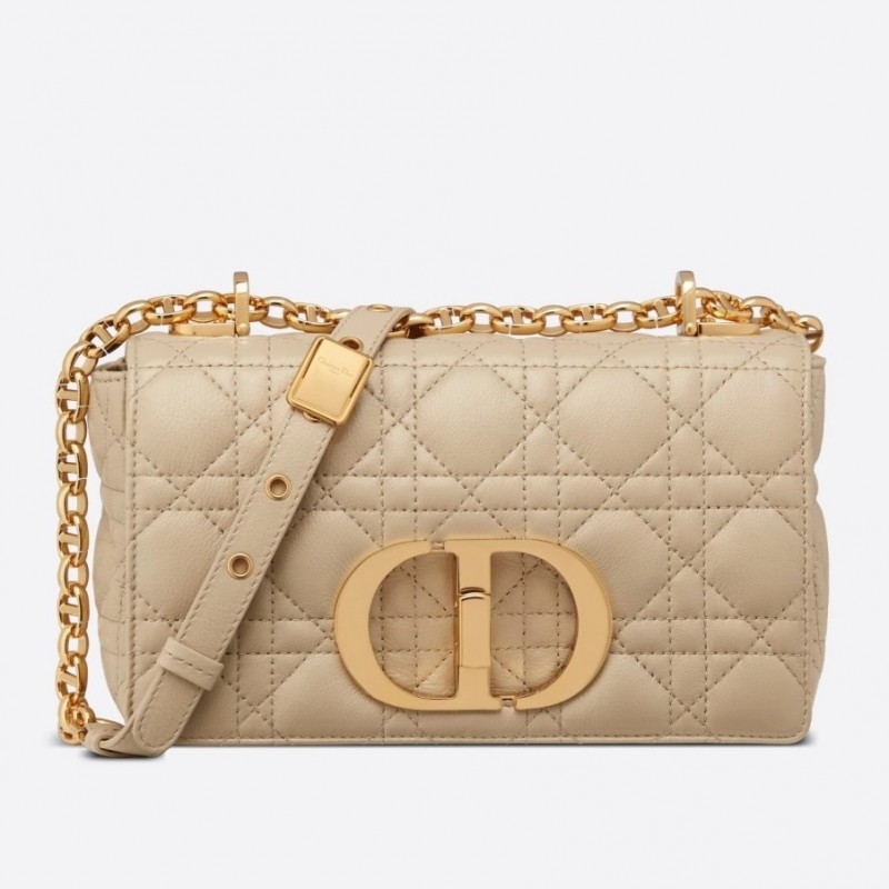 Dior Small Caro Bag In Beige Cannage Calfskin 645