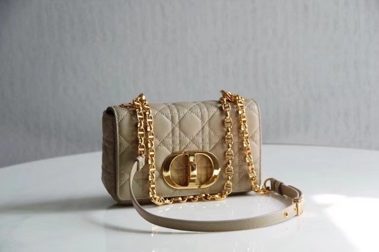 Dior Small Caro Bag In Beige Cannage Calfskin 645