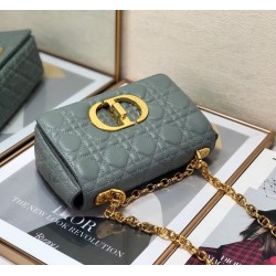Dior Small Caro Bag In Grey Cannage Calfskin 683