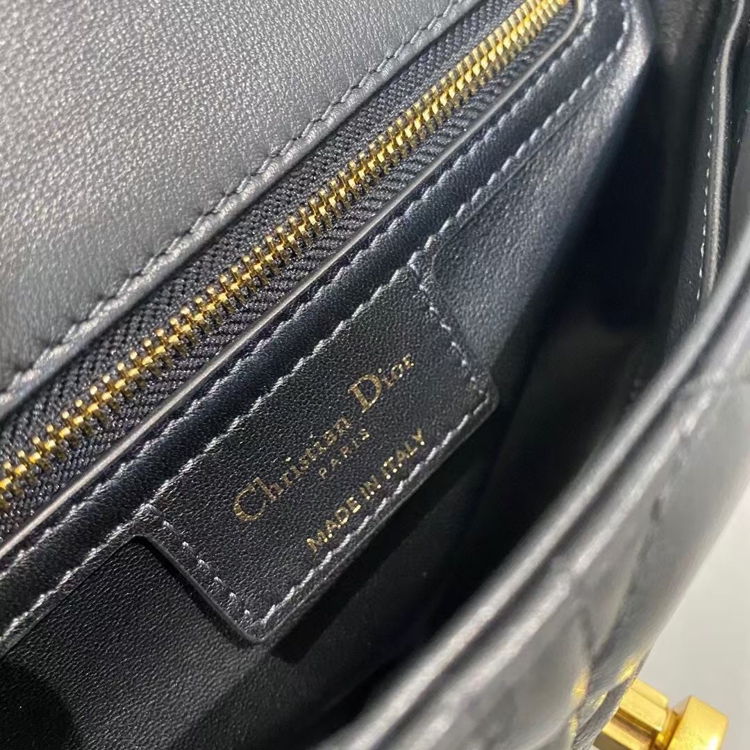 Dior Small Caro Bag In Black Cannage Calfskin 719