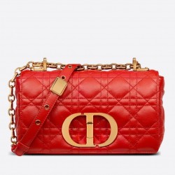 Dior Small Caro Bag In Red Cannage Calfskin 780