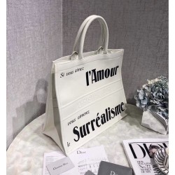 Dior Book Tote Bag In White Surrealism Printed Calfskin 593