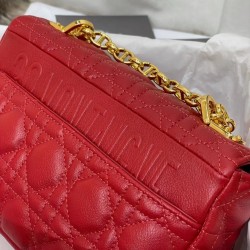 Dior Small Caro Bag In Red Cannage Calfskin 780