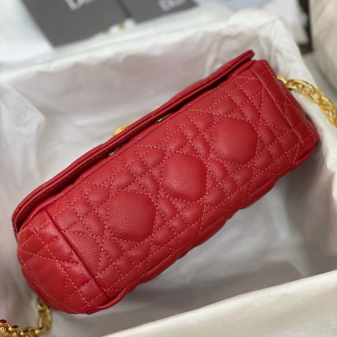 Dior Small Caro Bag In Red Cannage Calfskin 780