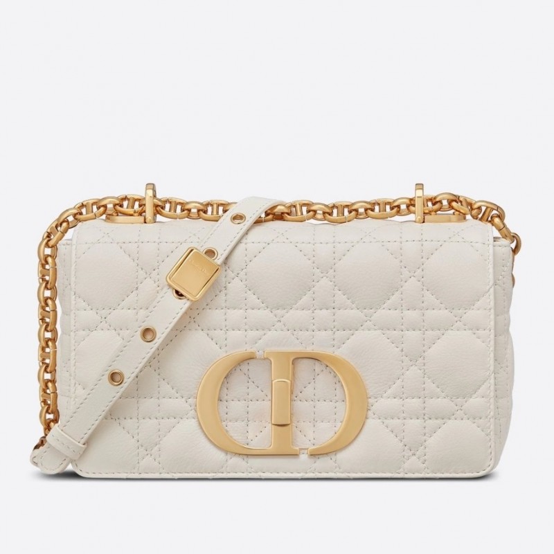 Dior Small Caro Bag In White Cannage Calfskin 970