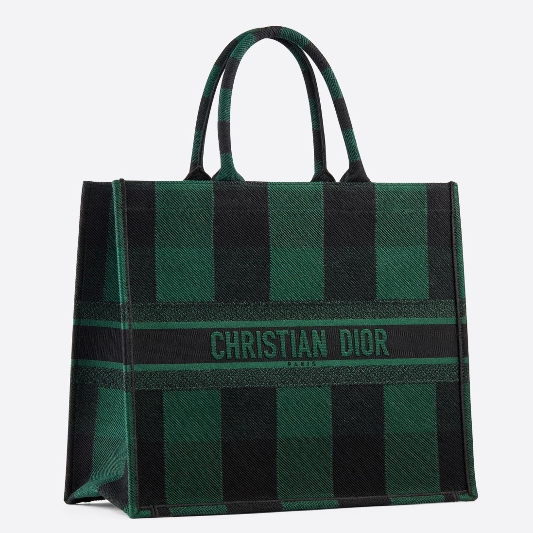 Dior Book Tote Bag In Green/Black Check Embroidered Canvas 606