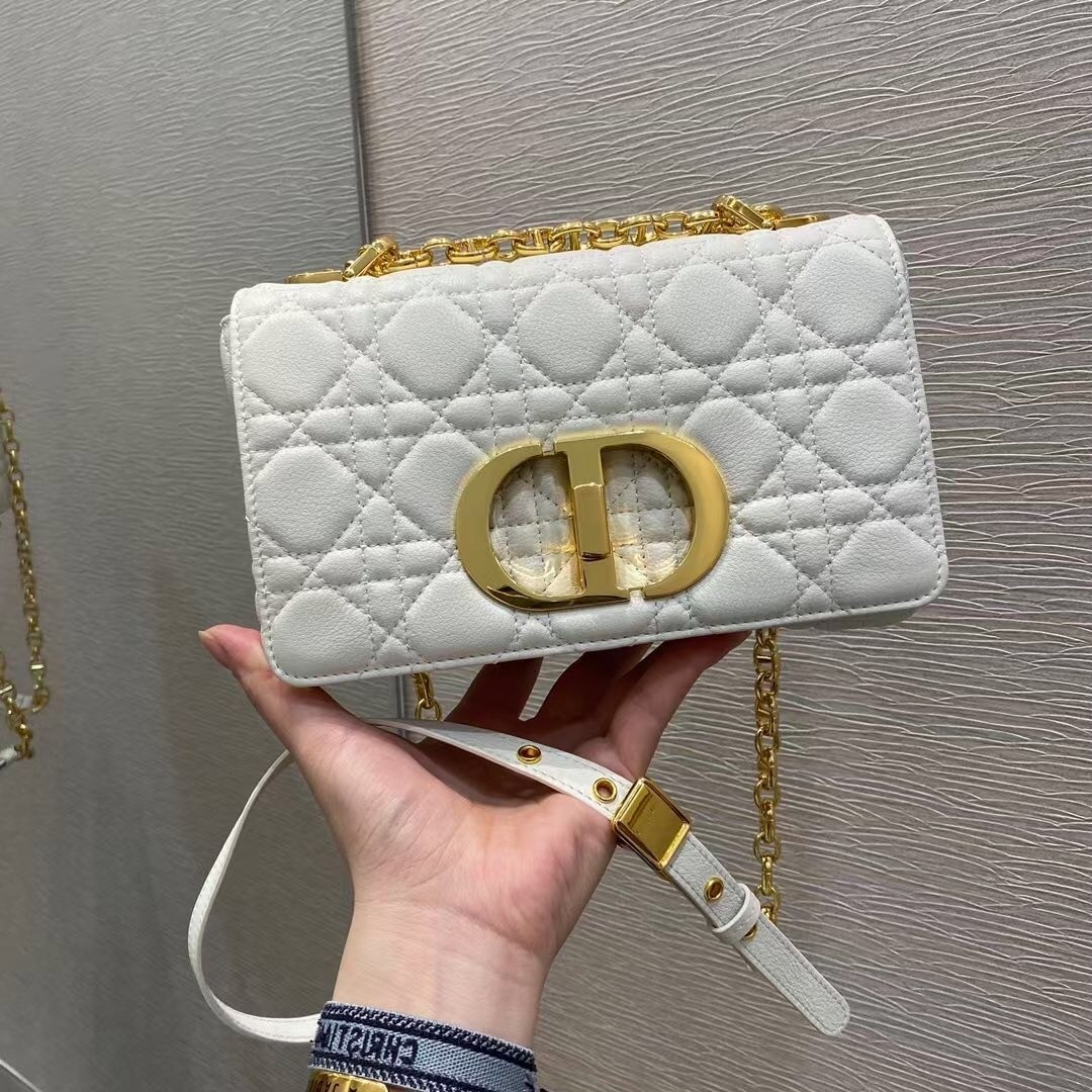 Dior Small Caro Bag In White Cannage Calfskin 970