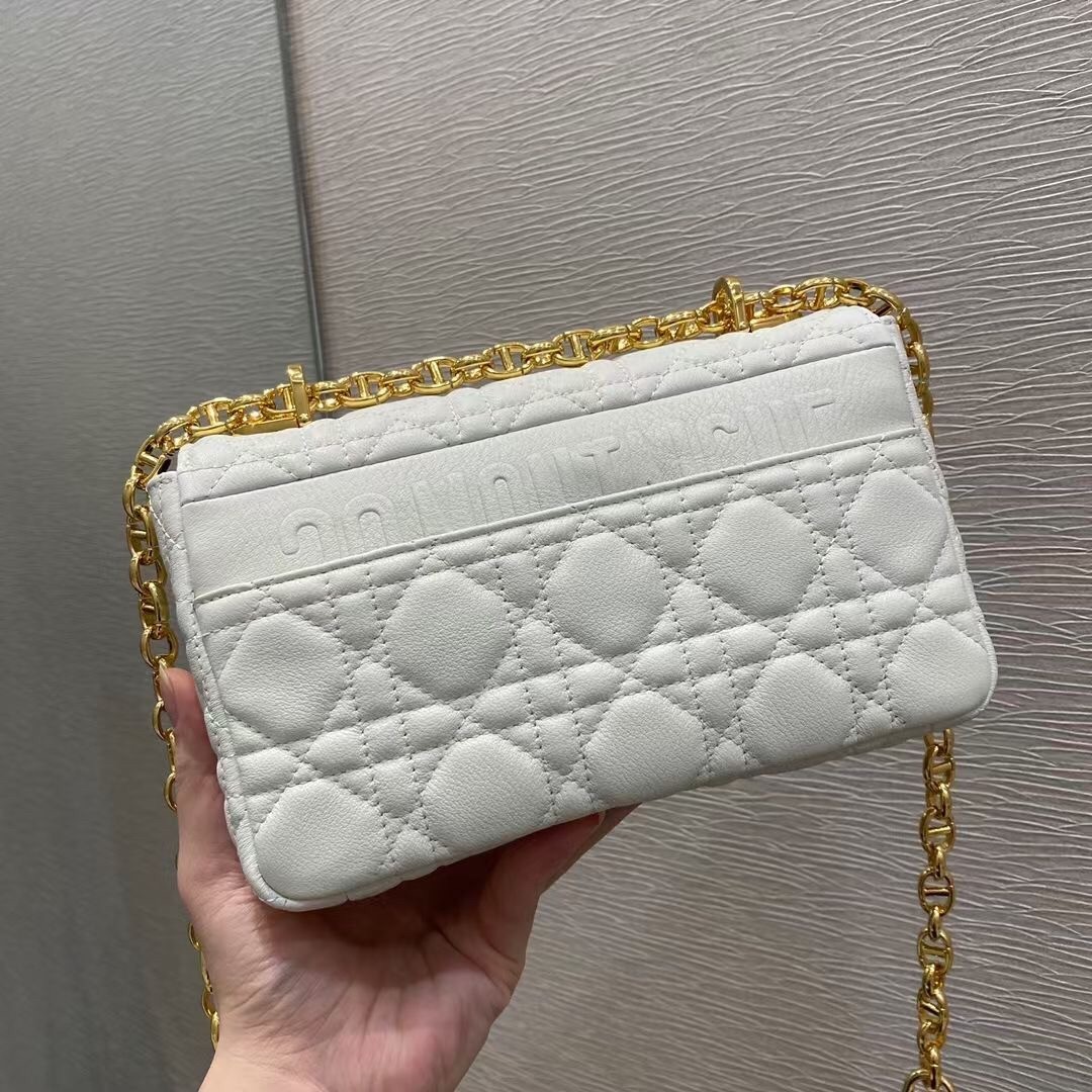 Dior Small Caro Bag In White Cannage Calfskin 970