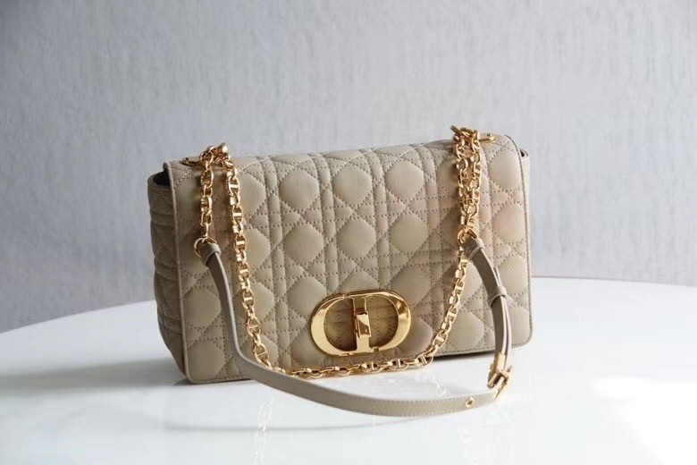 Dior Large Caro Bag In Beige Cannage Calfskin 991