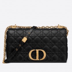 Dior Large Caro Bag In Black Cannage Calfskin 232