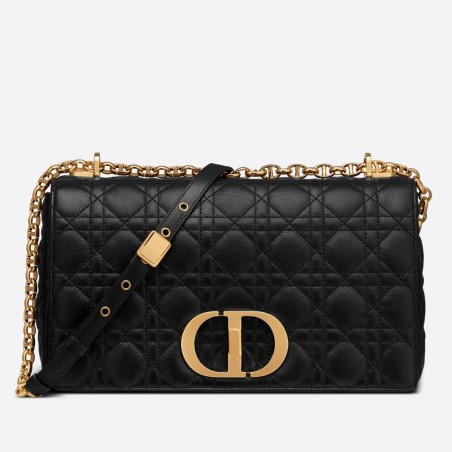 Dior Large Caro Bag In Black Cannage Calfskin 232