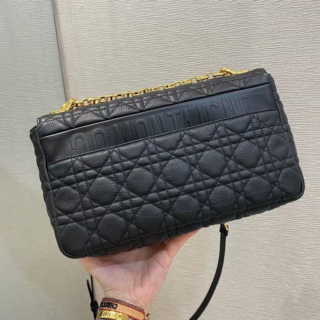 Dior Large Caro Bag In Black Cannage Calfskin 232