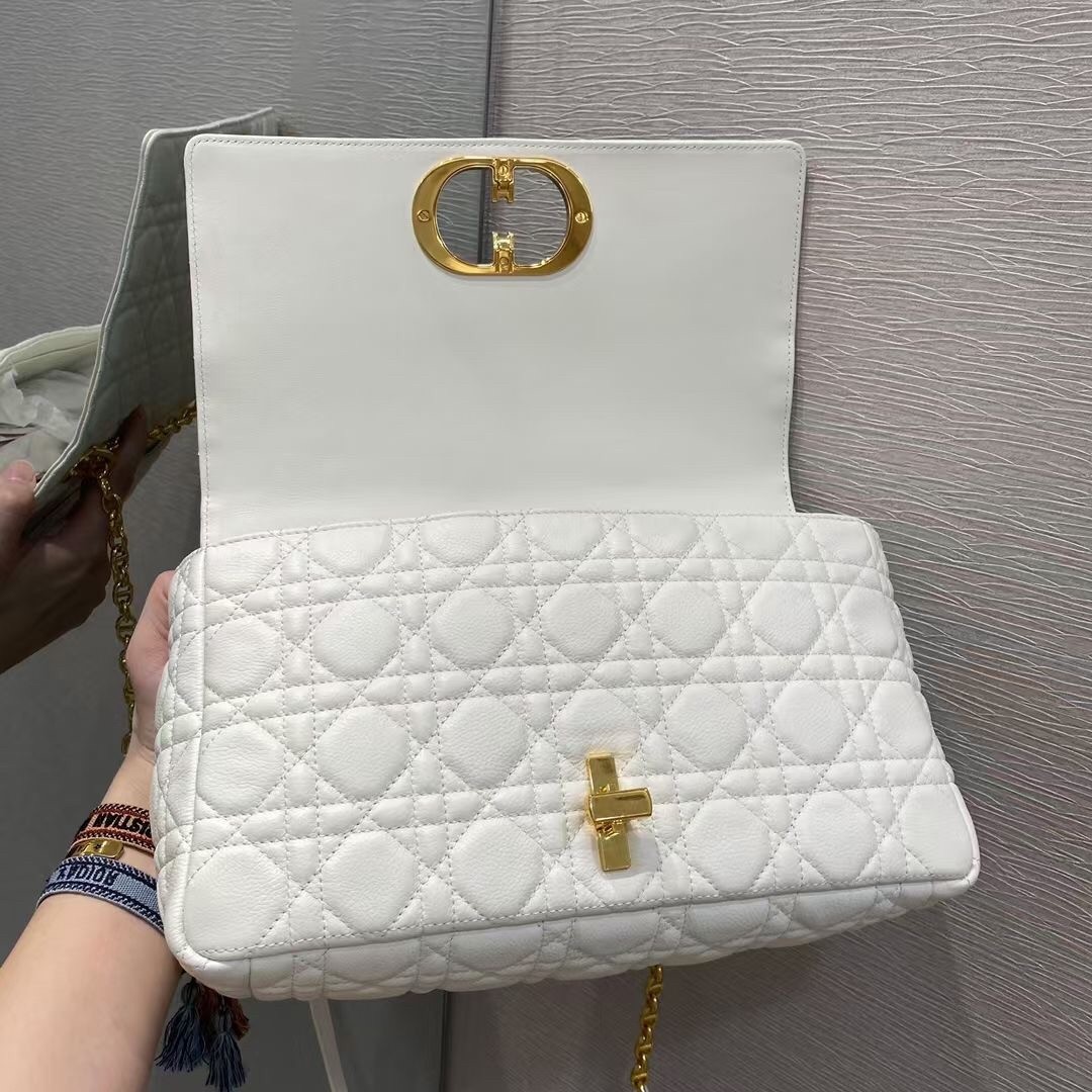 Dior Large Caro Bag In White Cannage Calfskin 269