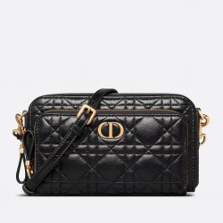 Dior Caro Double Pouch In Black Cannage Calfskin 305