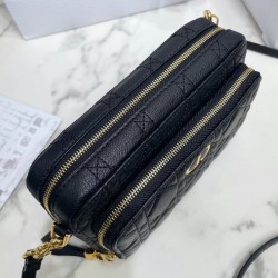 Dior Caro Double Pouch In Black Cannage Calfskin 305