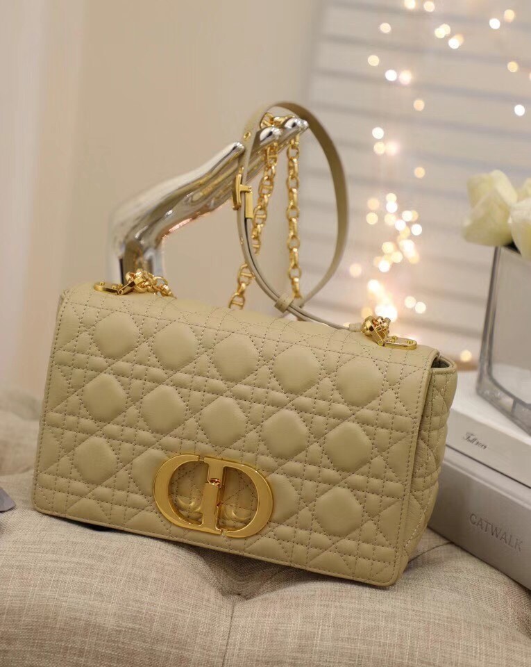 Dior Caro Medium Bag In Beige Cannage Calfskin 572