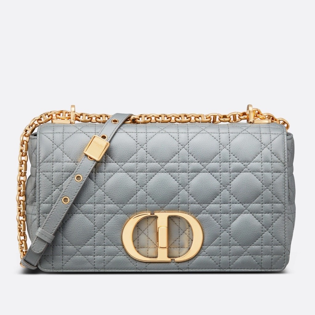 Dior Caro Medium Bag In Grey Cannage Calfskin 586