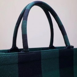 Dior Book Tote Bag In Green/Black Check Embroidered Canvas 606