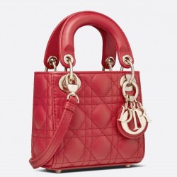 Dior Micro Lady Dior Bag In Red Cannage Lambskin 345