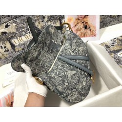 Dior Saddle Bag In Grey Toile de Jouy Reverse Jacquard 483