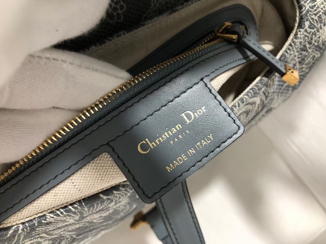 Dior Saddle Bag In Grey Toile de Jouy Reverse Jacquard 483