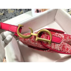 Dior Saddle Bag In Red Toile de Jouy Reverse Jacquard 516