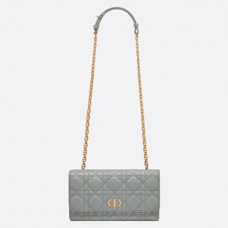 Dior Caro Belt Pouch with Chain In Grey Calfskin 548