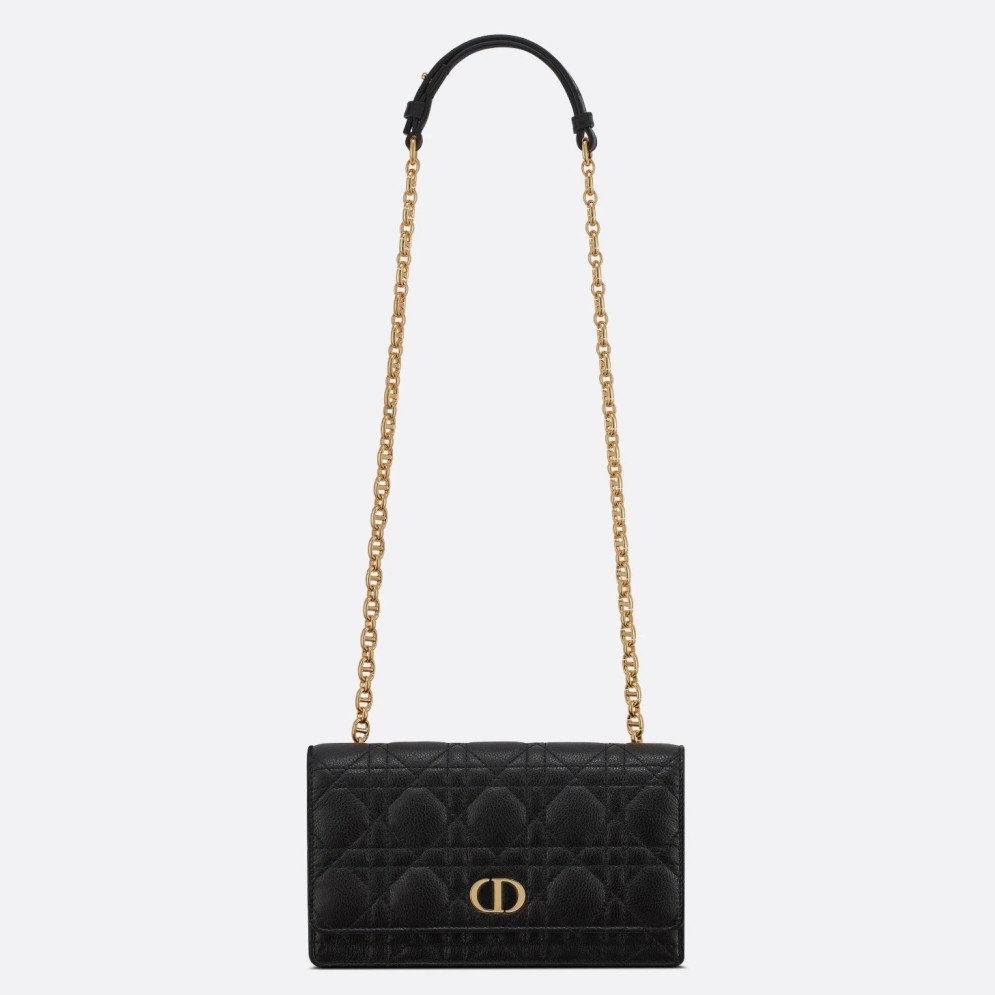 Dior Caro Belt Pouch with Chain In Black Calfskin 583