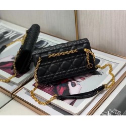 Dior Caro Belt Pouch with Chain In Black Calfskin 583