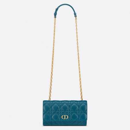 Dior Caro Belt Pouch with Chain In Steel Blue Calfskin 892