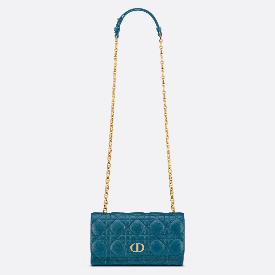 Dior Caro Belt Pouch with Chain In Steel Blue Calfskin 892