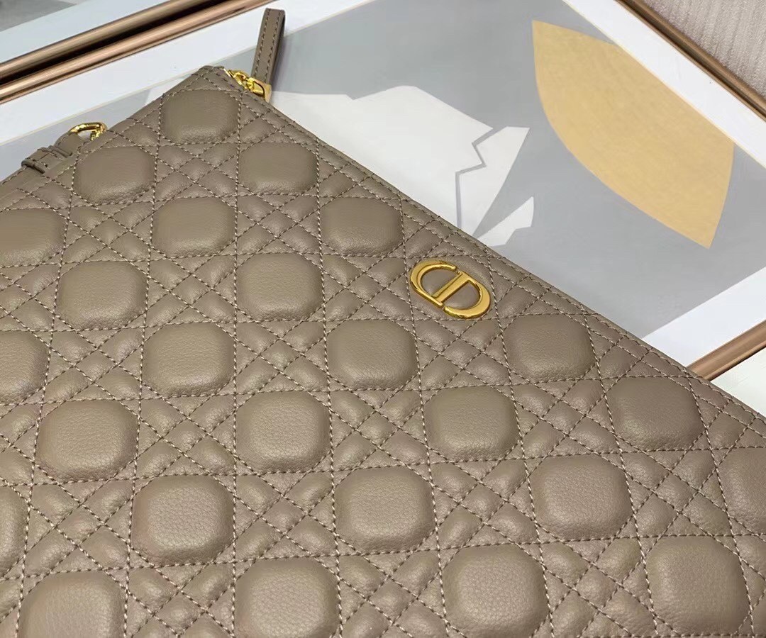 Dior Large Caro Daily Pouch In Beige Calfskin 957