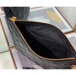 Dior Large Caro Daily Pouch In Black Calfskin 864